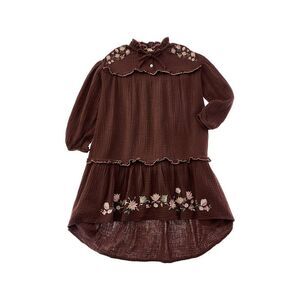 Coco Au Lait Girls  Embroidered Dress, Brown